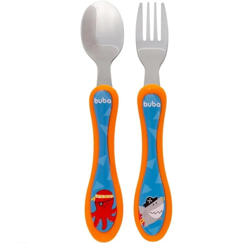 KIT TALHERES COLHER E GARFO INOX AVENTURAS PIRATA - BUBA