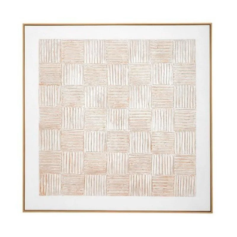Quadro Em Canvas Texturizado Xadrez Mart 100x100cm Branco E Bege (MP)
