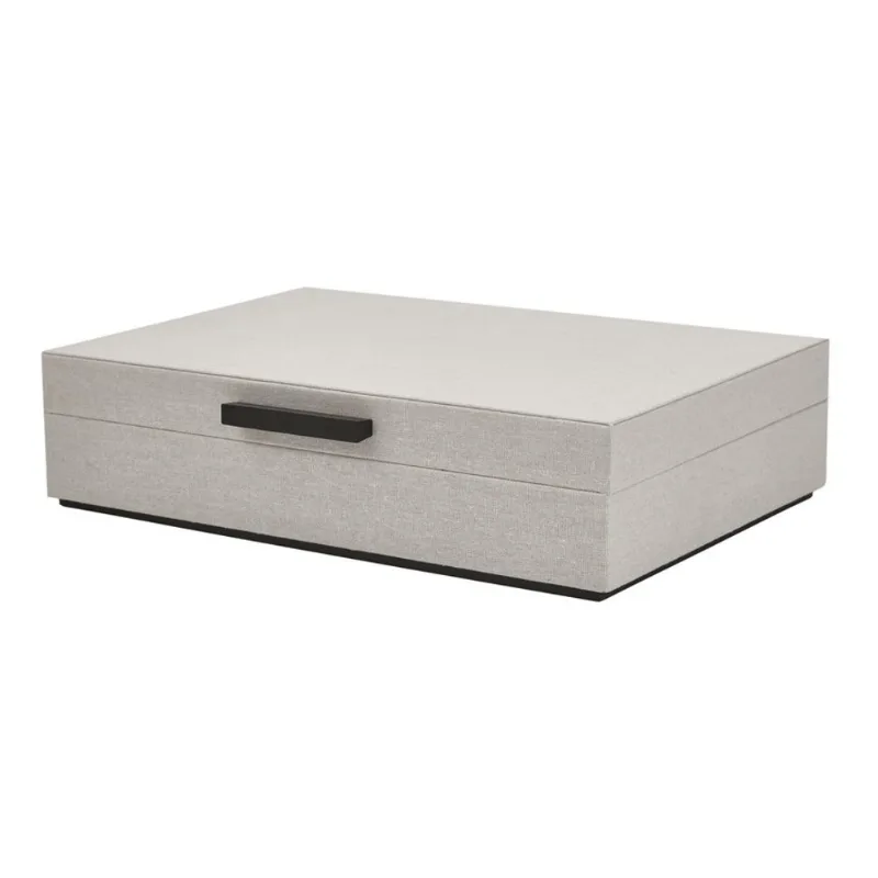 Caixa em mdf com revestimento em linho off white mart 34cm