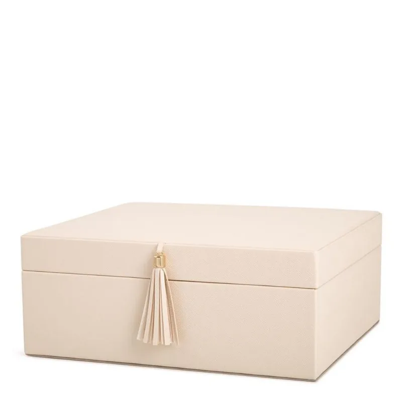 Caixa em mdf E pu off white com fecho de franja mart 27,5cm