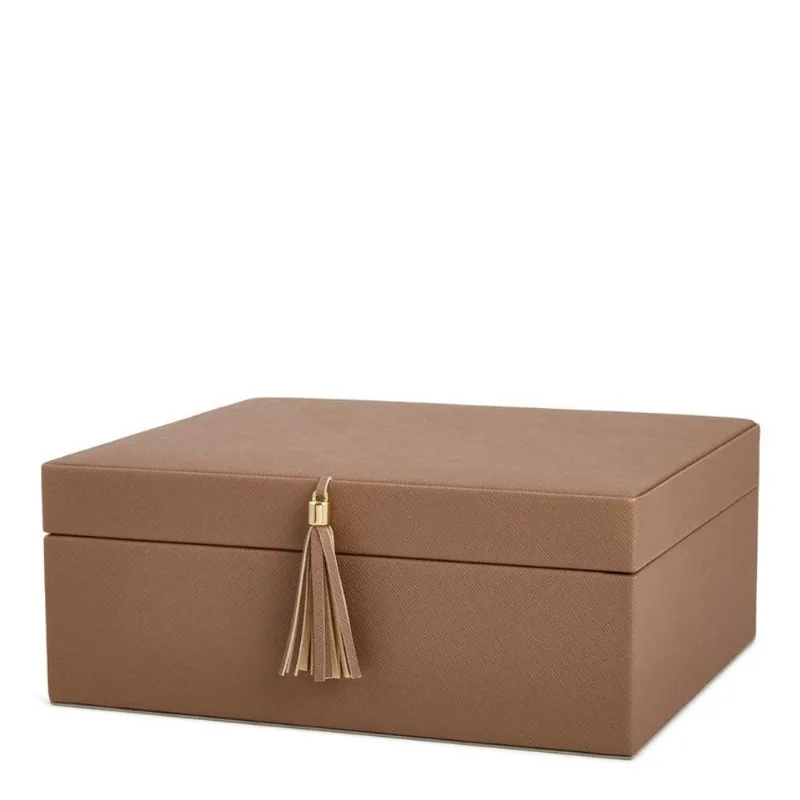 Caixa em mdf E pu marrom com fecho de franja mart 27,5cm