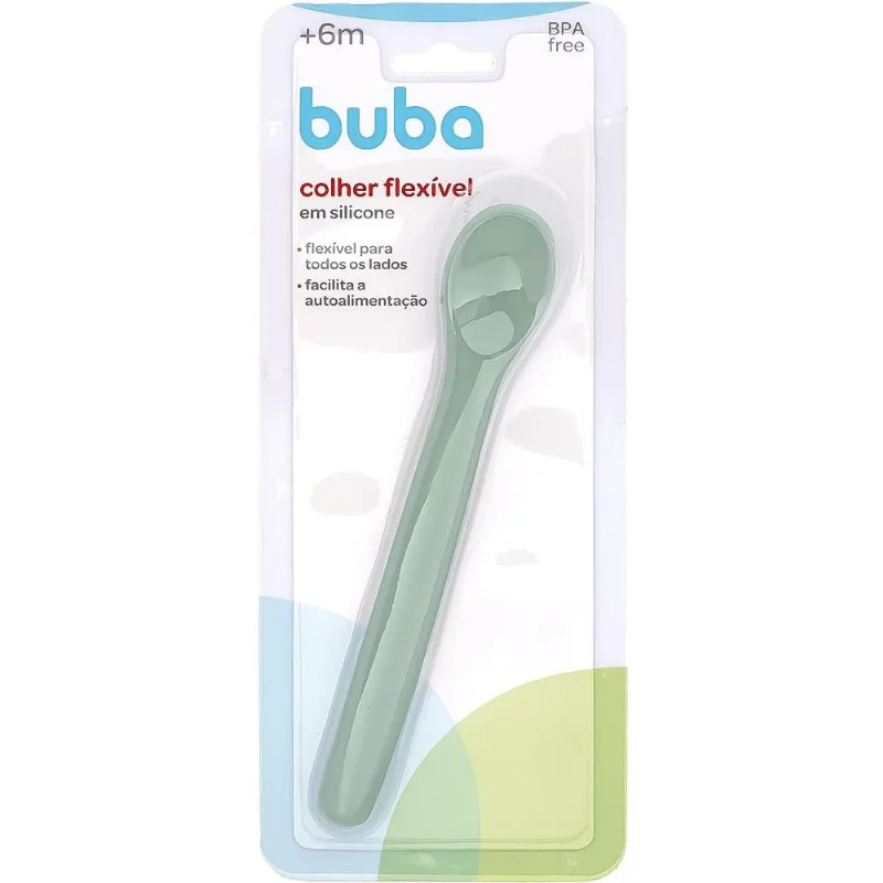 Colher Flexível em Silicone Buba Verde 18786 6M+