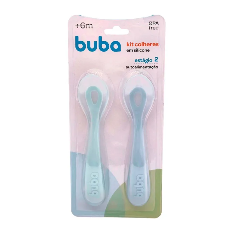 Kit 2 Colheres em Silicone para Auto Alimentação Azul