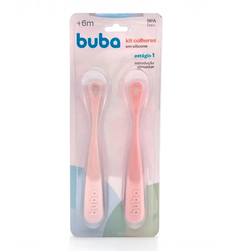 Kit 2 Colheres em Silicone para Introdução Alimentar Rosa