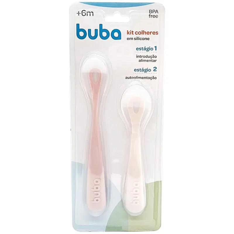Kit 2 Colheres em Silicone Fases 1 e 2 Rosa (6m+) - Buba