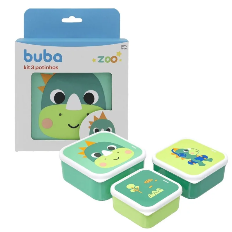 Kit Com 3 Potinhos Zoo Dino 19054 - Buba