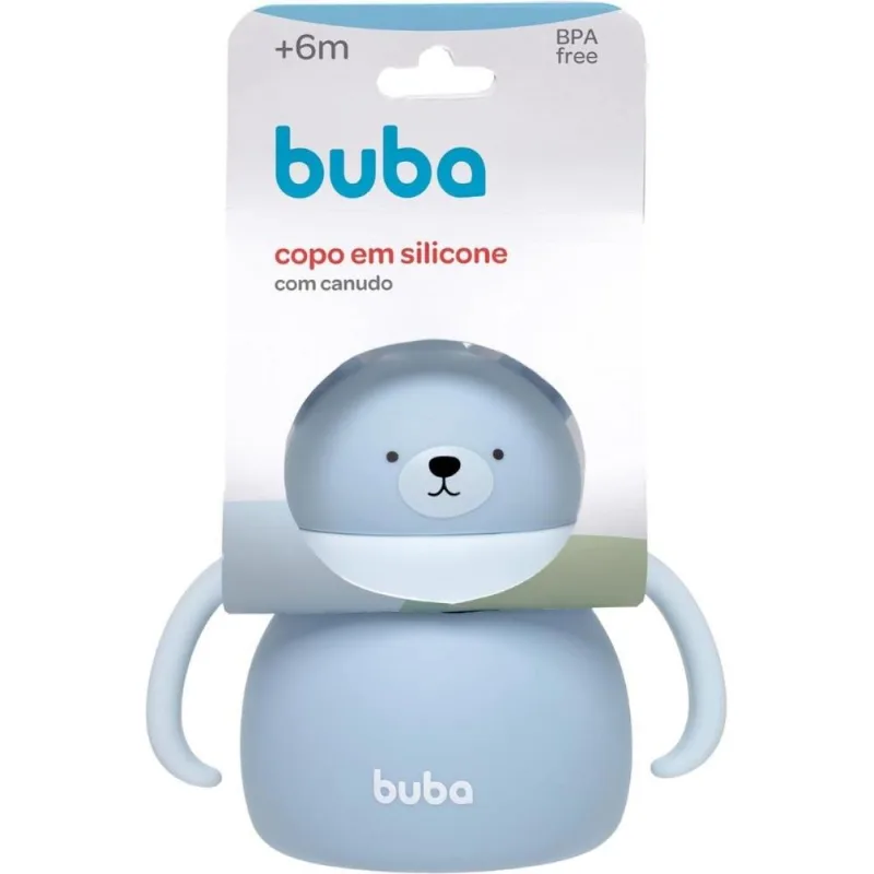 Copo Silicone Com Canudo Ursinho Azul Buba - 19689