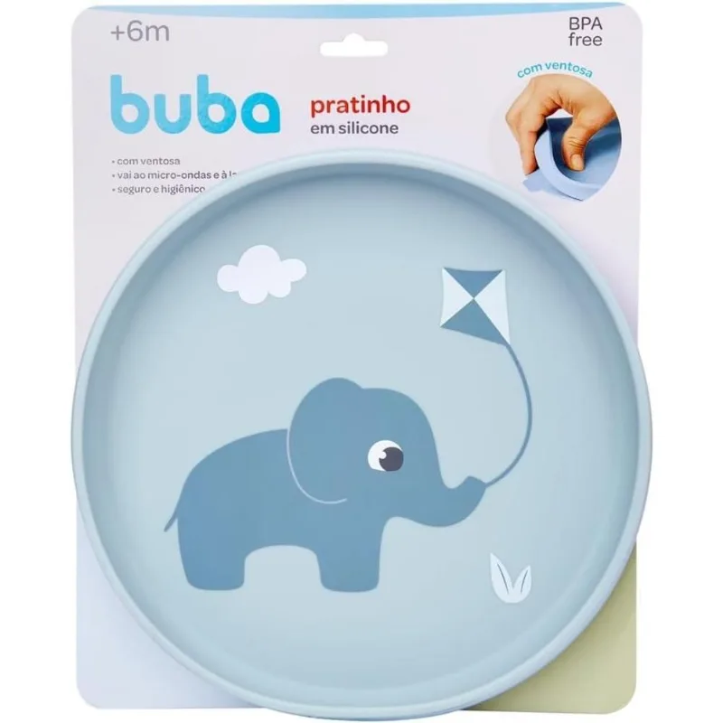 Pratinho Em Silicone Ventosa Cloudy Elefante Azul Buba 20889