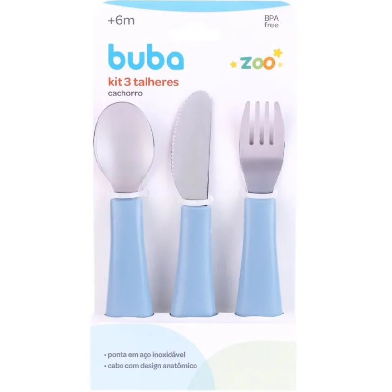 Kit 3 Talheres Azul Zoo Buba 22401