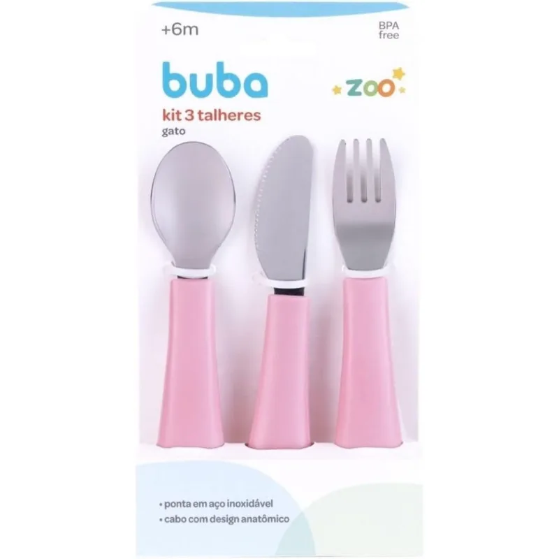 Kit 3 Talheres Rosa Zoo Buba 22403