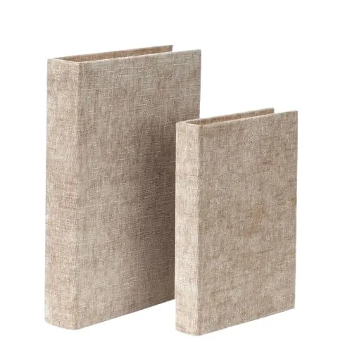 Livro Caixa Bege Em Mdf E Veludo Kit Com 2 Unidades - LC