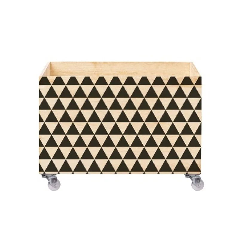 Baú com Impressão UV e Rodízio em Pinus 50x30x30cm Mini Triângulos Ornella Decor - Design Up Living
