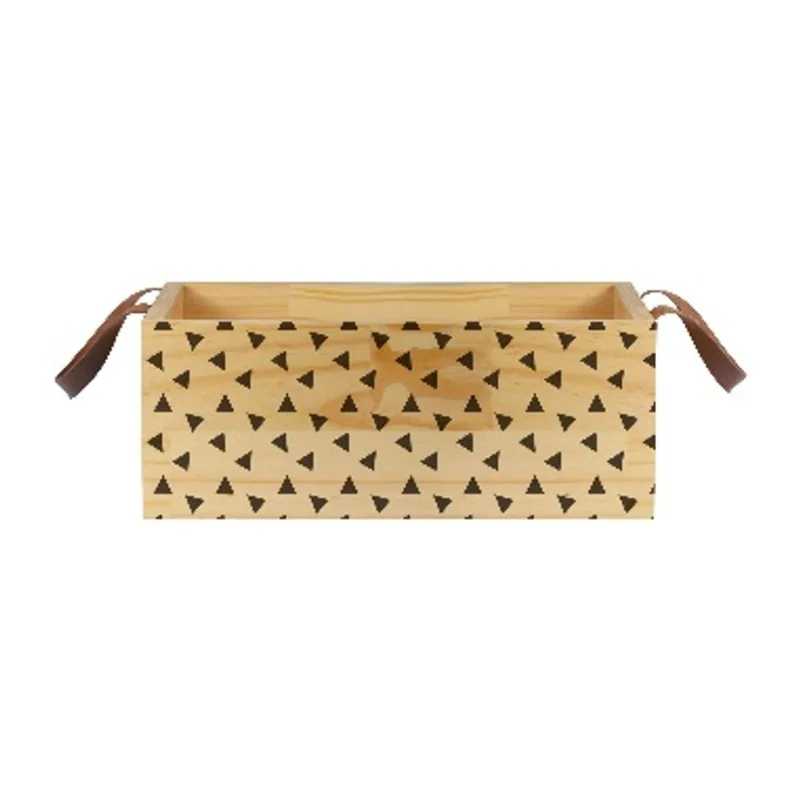 Caixote com Alça de Couro em Pinus 40x15x25cm Mini Triângulos Ornella Decor - Design Up Living