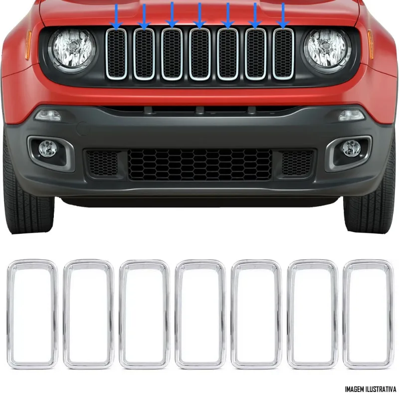 Aplique Grade Frontal Dianteira Jeep Renegade 2015 2016 2017 2018 7 Peças