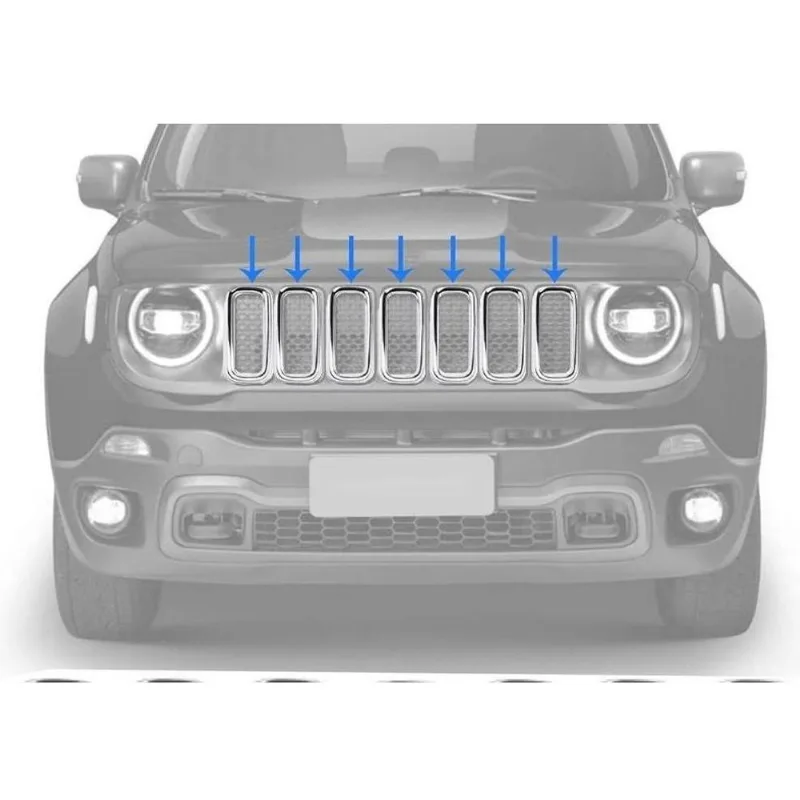 Kit 7 Peças Aplique Cromado Grade Jeep Renegade 19 20 21 22