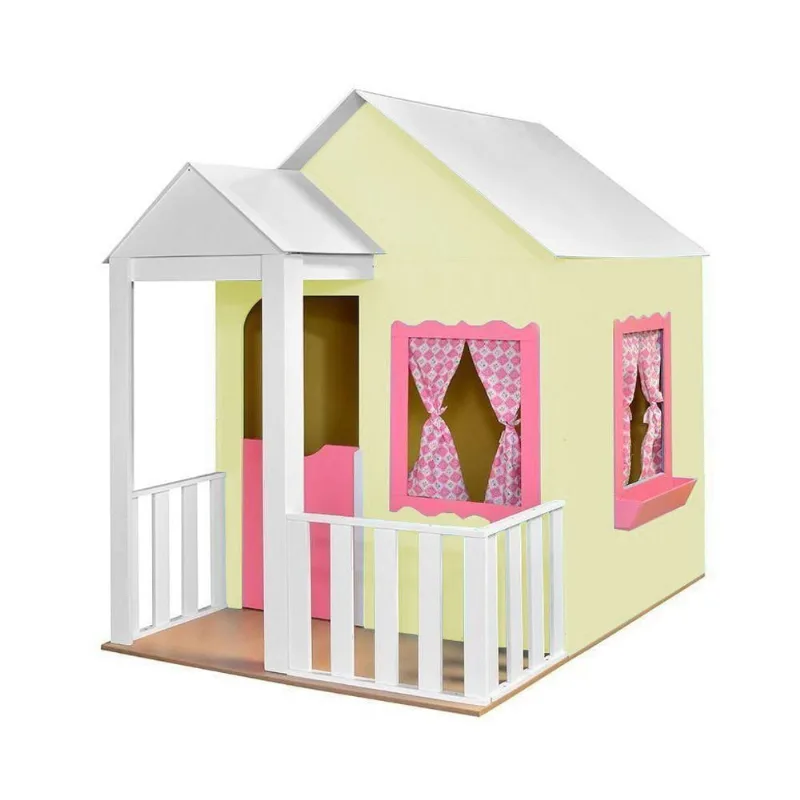 Casinha de Brinquedo com Cercado Amarelo e Rosa