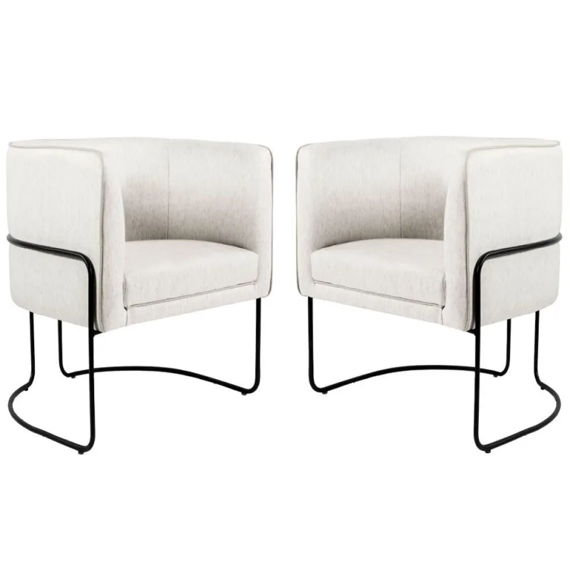 02 Poltronas Decorativas Sala De Estar Base Aço Preto Creme - Gran Belo