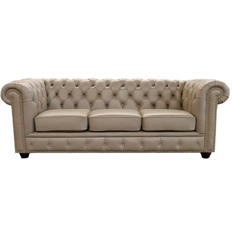 Sofá 3 Lugares Sala De Estar 235cm Chesterfield Pés Madeira - Gran Belo