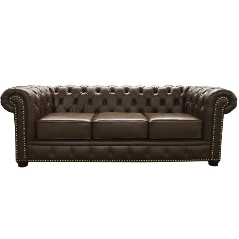 Sofá 3 Lugares Sala De Estar 235cm Chesterfield Pés Madeira - Gran Belo - Móveis