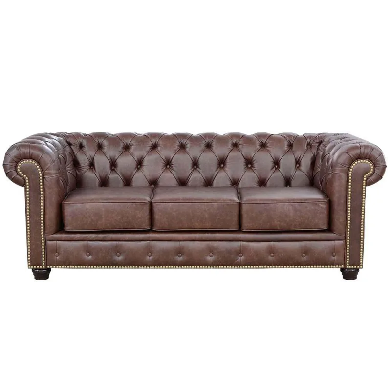 Sofá 3 Lugares Sala De Estar 235cm Chesterfield Pés Madeira - Gran Belo - Móveis