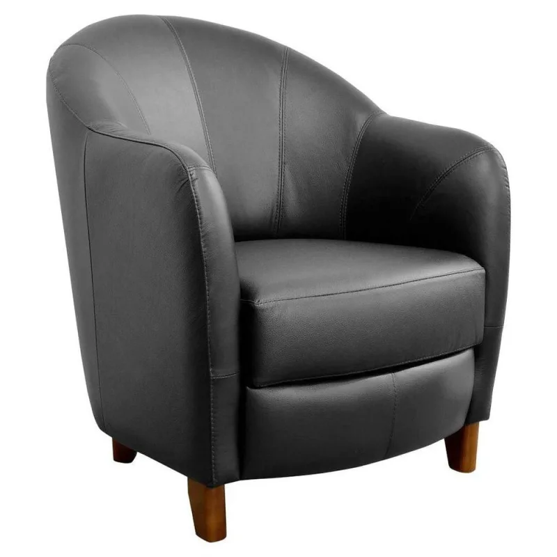 Poltrona Decorativa Sala de Estar Pés Madeira Kairós Couro Preto Gran Belo - Gran Belo