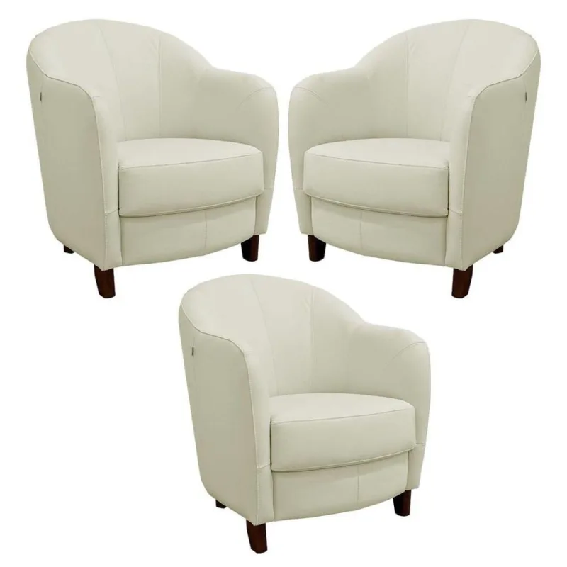Kit 3 Poltronas Decorativas Sala de Estar Pés Madeira Kairós Couro Off White Gran Belo - Gran Belo