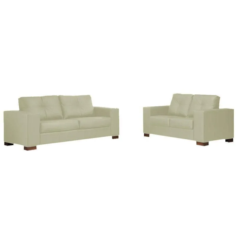 Conjunto Sofá Kenny G43 3 Lugares 240cm Off White Couro Sala de Estar Gran Belo - Gran Belo - Móveis