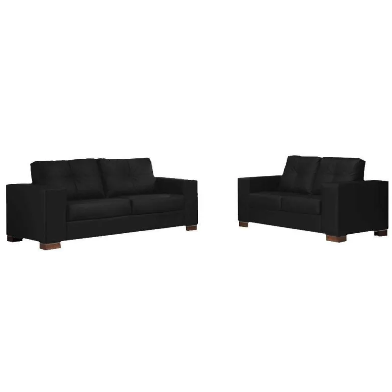 Conjunto Sofá Kenny G43 6 Lugares 240cm Preto Couro para Sala de Estar Gran Belo - Gran Belo