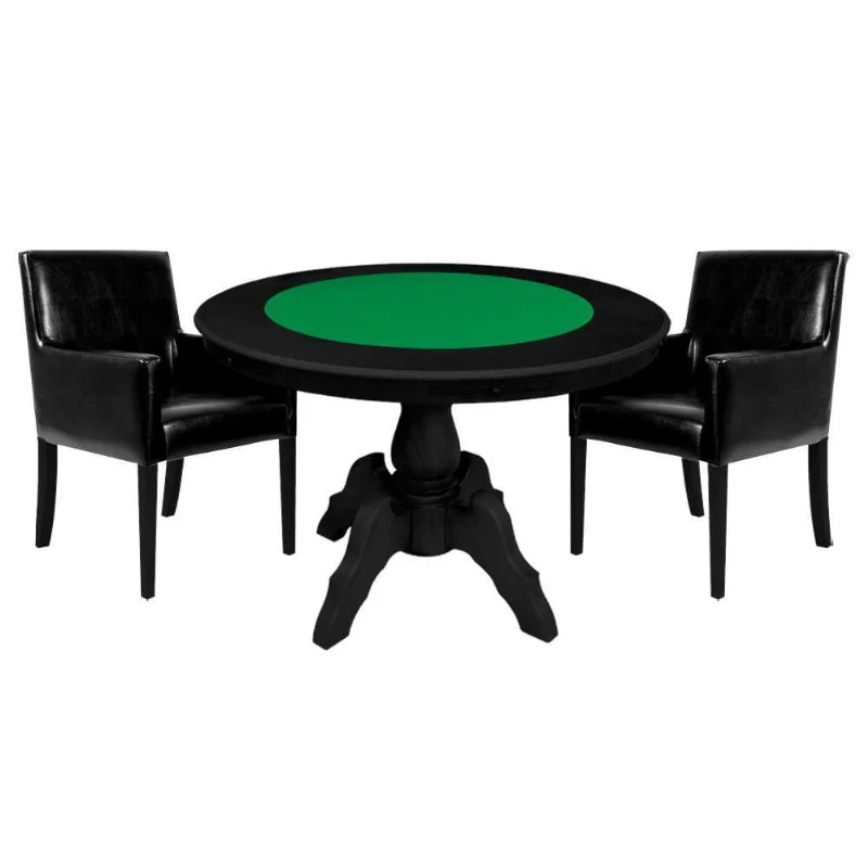 Mesa De Jogos Carteado Montreal Tampo Reversível Preto 2 Cadeiras Liverpool Pu Preto Liso - Granbelo