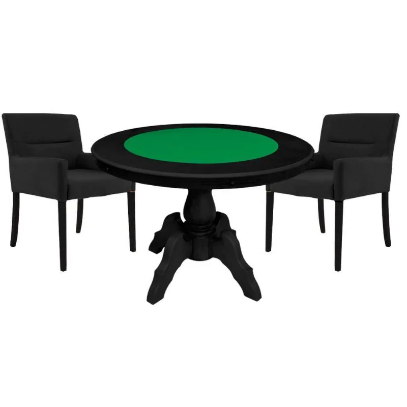Mesa De Jogos Carteado Montreal Tampo Reversível Preto Com 2 Cadeiras Vicenza Preto Fosco - Granbelo - Gran Belo