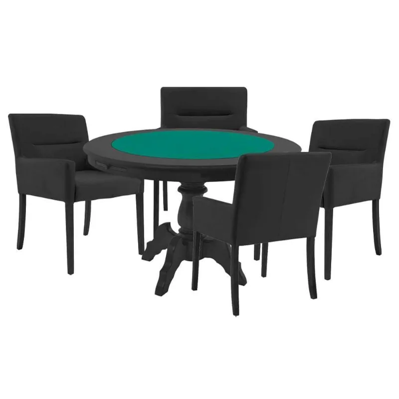 Mesa De Jogos Carteado Montreal Tampo Reversível Preto Com 4 Cadeiras Vicenza Preto Fosco - Granbelo - Gran Belo