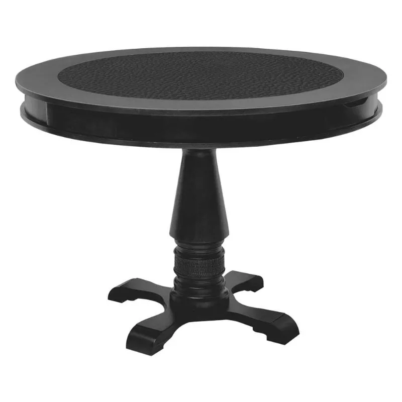 Mesa De Jogos Carteado Redonda Victoria 4 Lugares Tampo Reversível Com Gavetas E Porta Copos Preto Fosco - Gran Belo