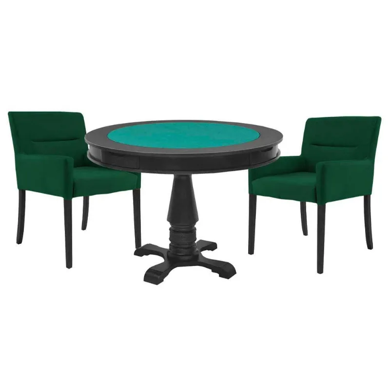 Mesa De Jogos Carteado Victoria Redonda Tampo Reversível Preto 2 Cadeiras Vicenza Verde - Gran Belo - Gran Belo