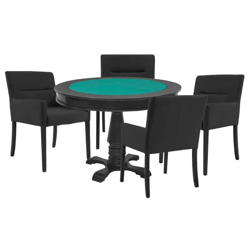 Mesa De Jogos Carteado Victoria Redonda Tampo Reversível Preto Com 4 Cadeiras Vicenza Preto Fosco - Gran Belo - Gran Belo