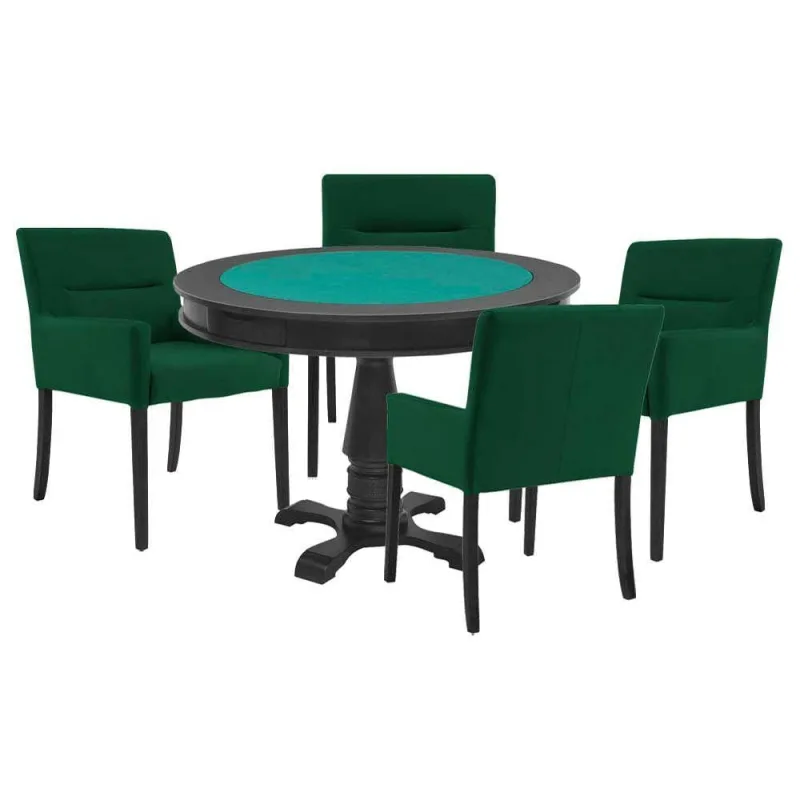 Mesa de Jogos Carteado Reversível Preto Com 4 Cadeiras Verde - Gran Belo
