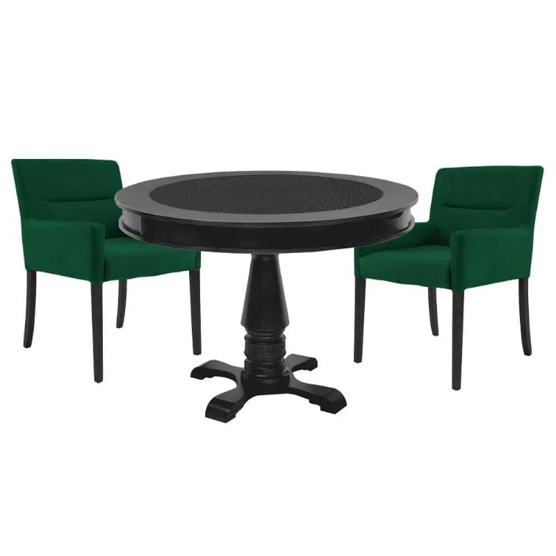 Mesa De Jogos Carteado Redonda Victoria Tampo Reversível Preto 2 Cadeiras Vicenza Verde - Gran Belo - Gran Belo
