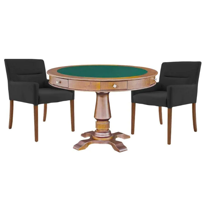 Mesa de Carteado Victoria Amêndoa 2 Cadeiras Preto Gran Belo