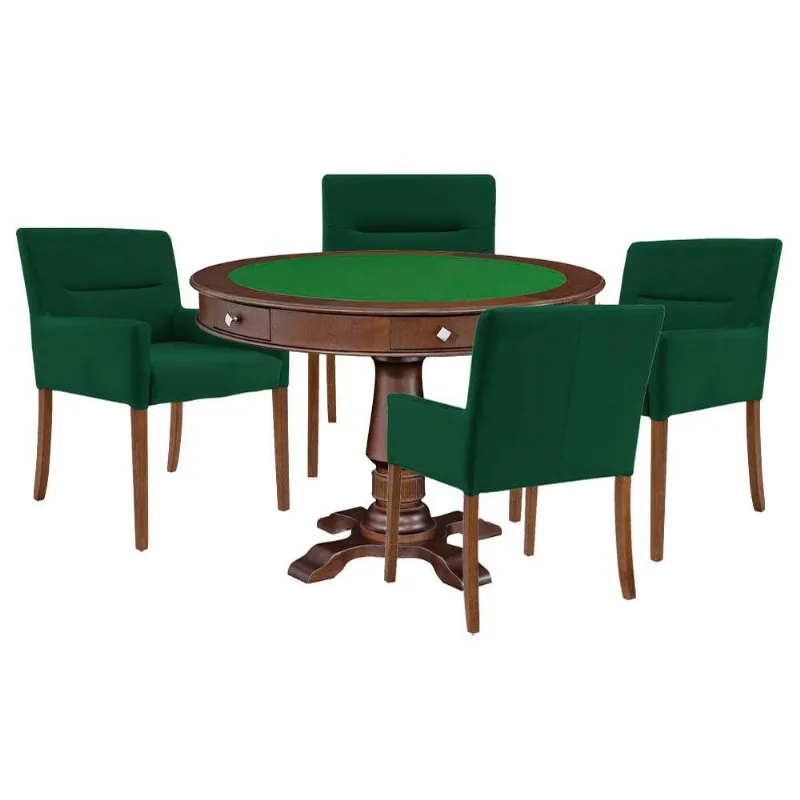 Mesa de Carteado Victoria Imbuia 4 Cadeiras Verde Gran Belo