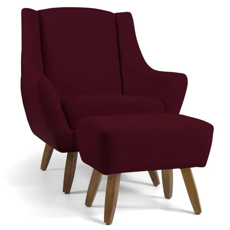 Poltrona Decorativa com Puff Naomi para Sala de Estar Veludo Marsala G15 Gran Belo - Gran Belo - Móveis