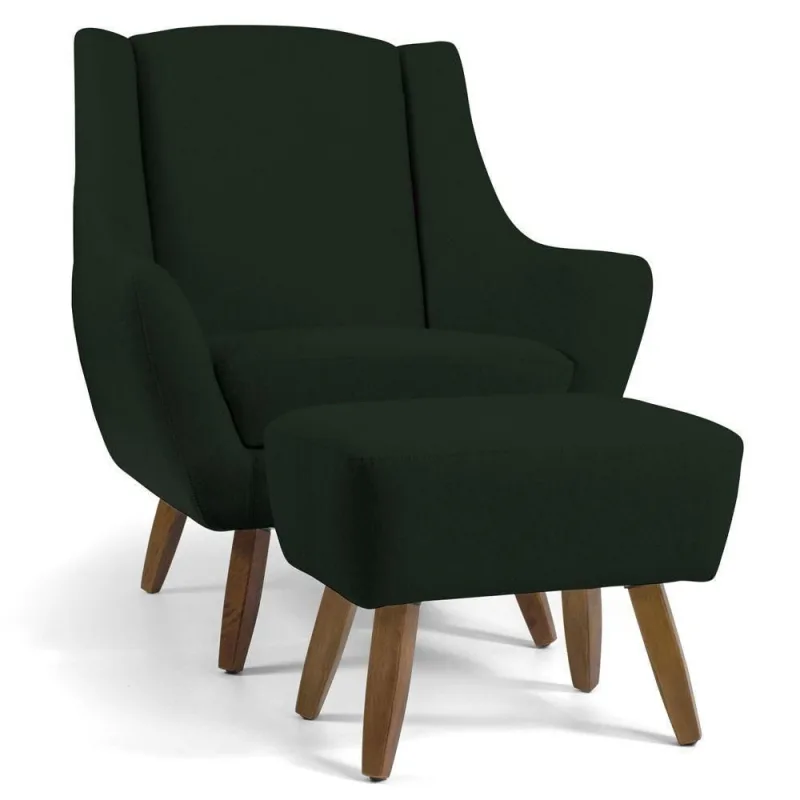 Poltrona Decorativa com Puff Naomi Sala de Estar Veludo Verde Musgo G15 Gran Belo - Gran Belo