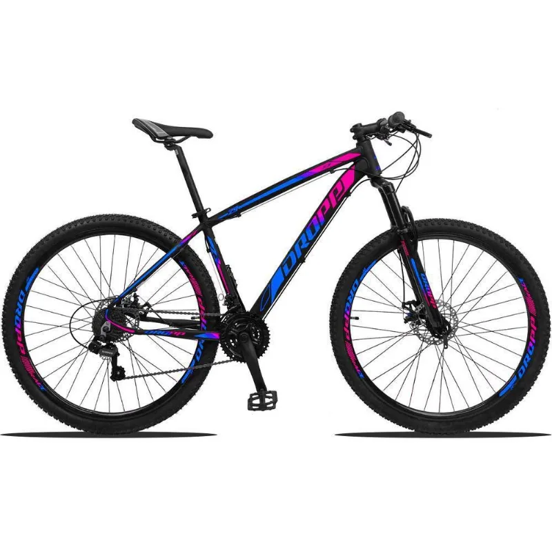 Bicicleta Aro 29 Quadro 21 Alumínio 21v Suspensão Freio Disco Mecânico Z3 Preto/Azul/Pink - Dropp