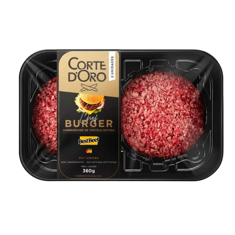 Hambúrguer de Carne Bovina Chef Burger Corte D'Oro com 2 Unidades 180g cada - CORTE DORO - Carnes E Peixes