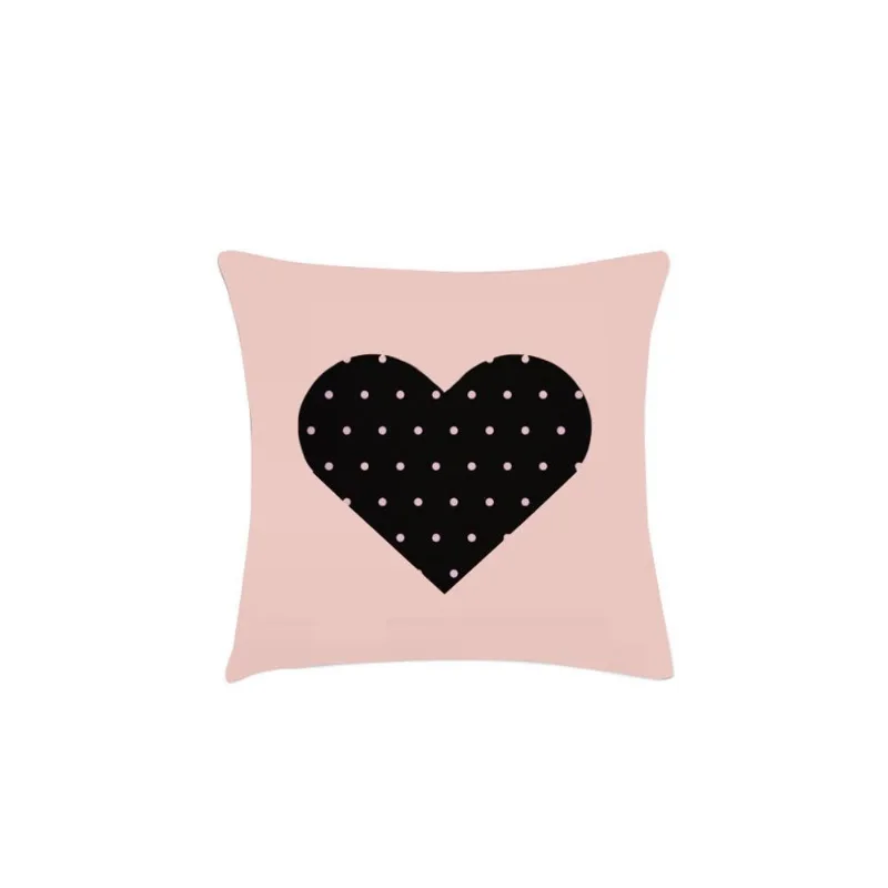 Capa Almofada Rosa Preto Coracao Poa 40cm Lava Facil 1un