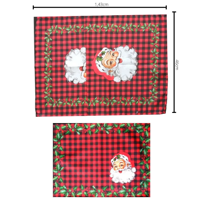 Kit Mesa Posta Natal 4 Peças Jogo Americano Trilhos de Mesa Papai Noel Para 6 ou 8 Lugares