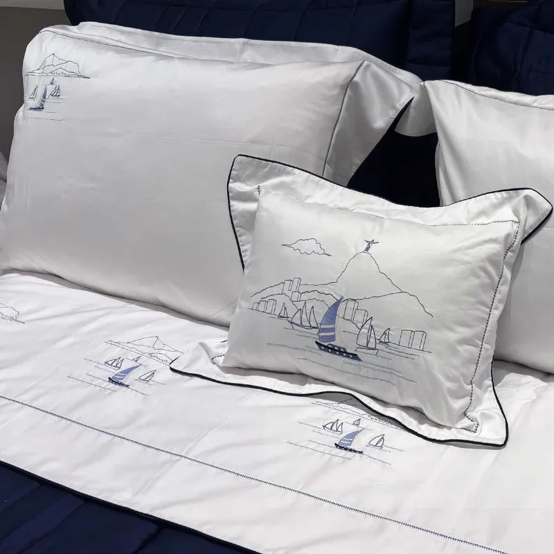 Jogo De Cama King 300 Fios Rio - Marken Fassi Branco/azul