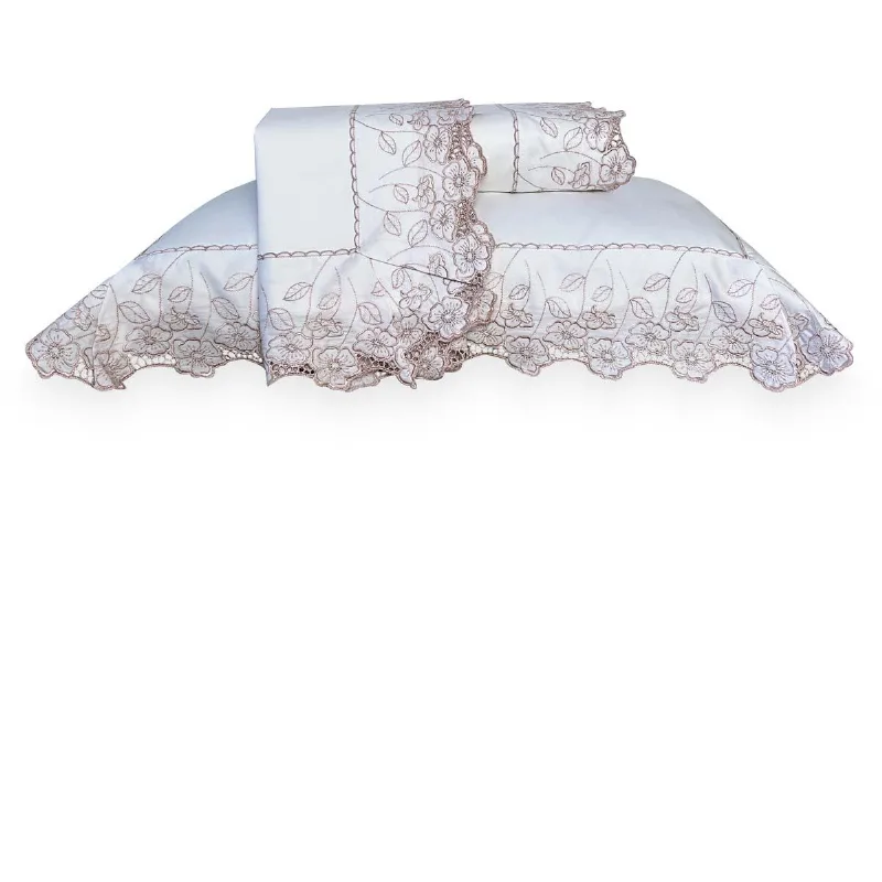 Jogo De Cama Queen 300 Fios Rosalie - Marken Fassi Branco/rosa