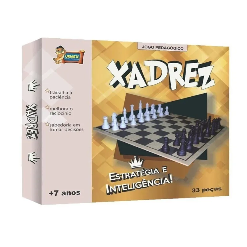 Jogo de Tabuleiro Xadrez Clássico MDF e Plástico 32 Peças Amadeirado Uriarte - URIARTE