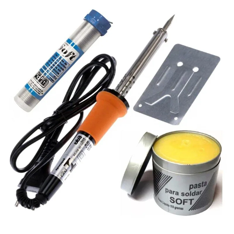 Kit Ferro De Solda Tubete Estanho + Pasta De Solda 220v 40w