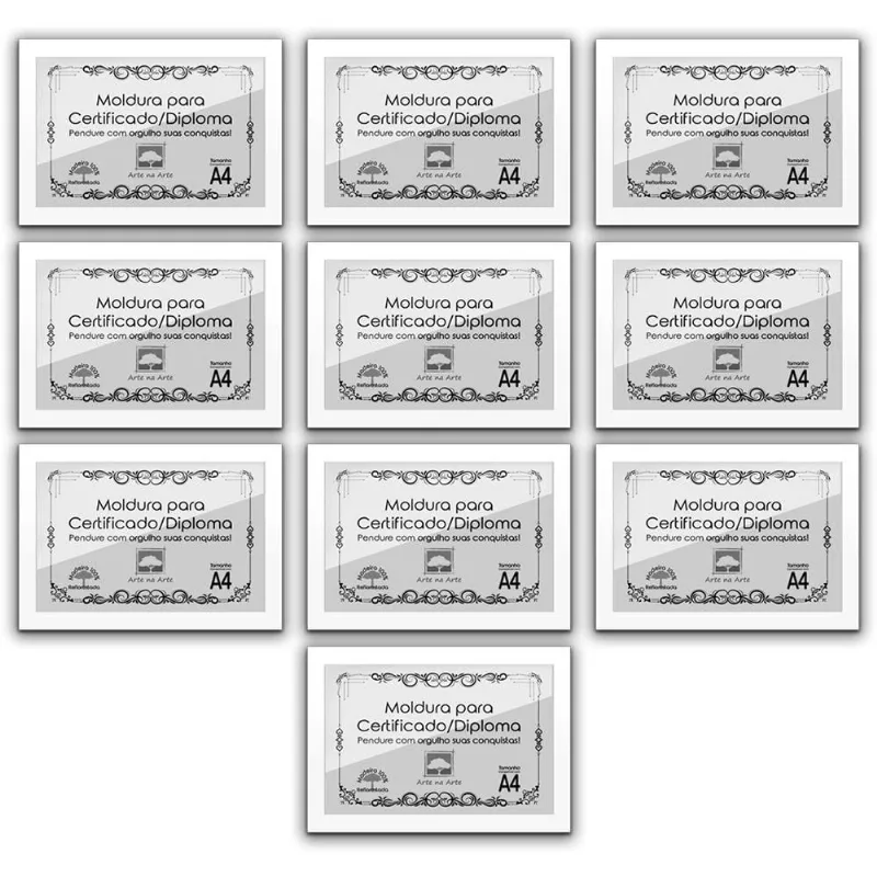 Kit 10 Certificados Diplomas A4 Com Tela De Acetato E Mdf Titulos Moldura Branca