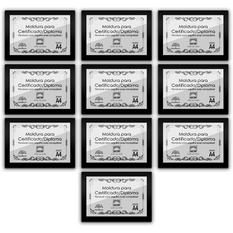 Kit 10 Certificados Diplomas A4 Com Tela De Acetato E Mdf Titulos Moldura Preta